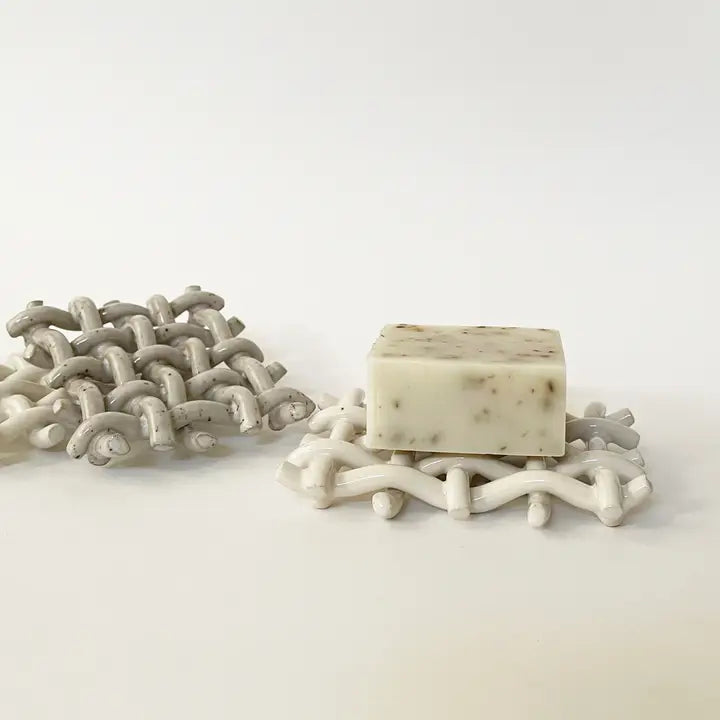 Handmade Ceramic Woven Lattice Soap Dish/ Sponge Holder